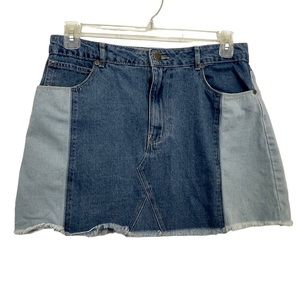 Cotton On Size 10 A-Line Mini Denim Jean Skirt Patchwork Frayed Hem